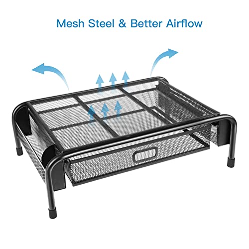 Huanuo Monitor Stand Riser With Drawer, Mesh Metal Stand Riser With Pull Out Storage Drawer And Side Compartments Pockets For Computer, Laptop, Imac, Desk, Pens, Phones #TOP4