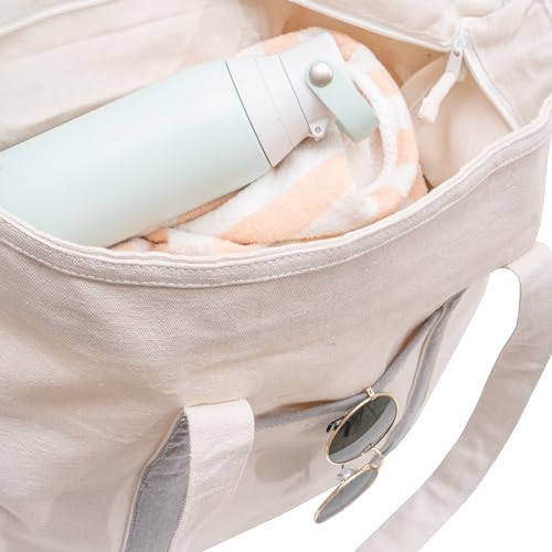 Image of Gray Canvas Zippered Tote Bag - 22 Inches, Heavy-duty, Reusable, Washable, Foldable, and Multi-purpose 100% Cotton Canvas Tote Bag - Perfect for Beach, Library or Shopping (Gray)