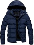 CREATMO US Men's Ski Jacket Winter Warm Coat Cotton Parka Down Alternative Puffer Insulation Front Zip Quilted Outerwear With Removable Hood Navy L