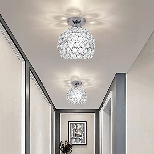 Tislyco Mini Semi Flush Mount Ceiling Light Fixture, Modern Chandelier Crystal Ceiling Light, Silver Close To Ceiling Light For Foyer Hallway Entryway Kitchen Bedroom Dining Room #TOP1
