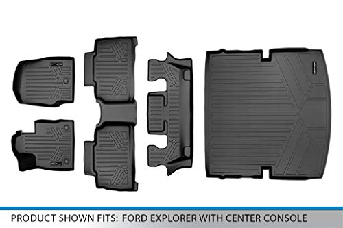 SMARTLINER Floor Mats 3 Rows - Cargo Liner Behind 2nd Row Set Black Compatible with 2020-2023 Explorer Only Fits 6 Passenger Models W/Bucket Seat