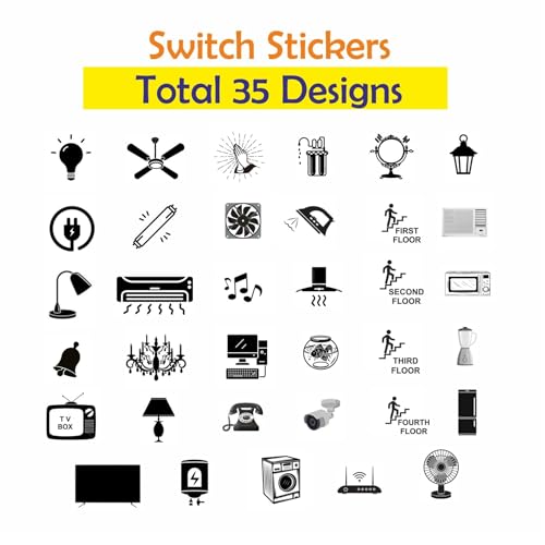 Image of Switch Board Stickers for Home and Office - 560 Self Adhesive Electric White Switch Board Covers, Vinyl Transparent Stickers for Lightbulb, Fan, AC, Stickers (Black)