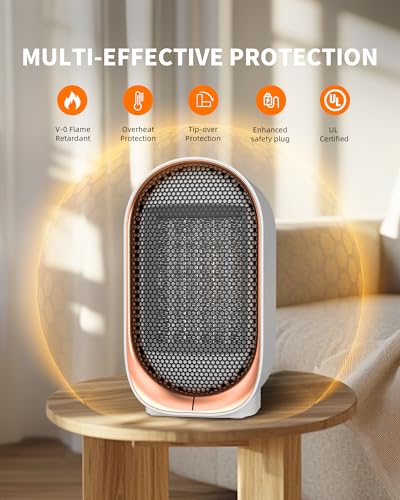 Image of Space Heater, Portable Heater for Indoor Use, Small Electric Heaters with Overheat & Tip-Over Protection, Mini Desk Heaters for Office Bedroom Bathroom, Compact & Efficient Heating, White