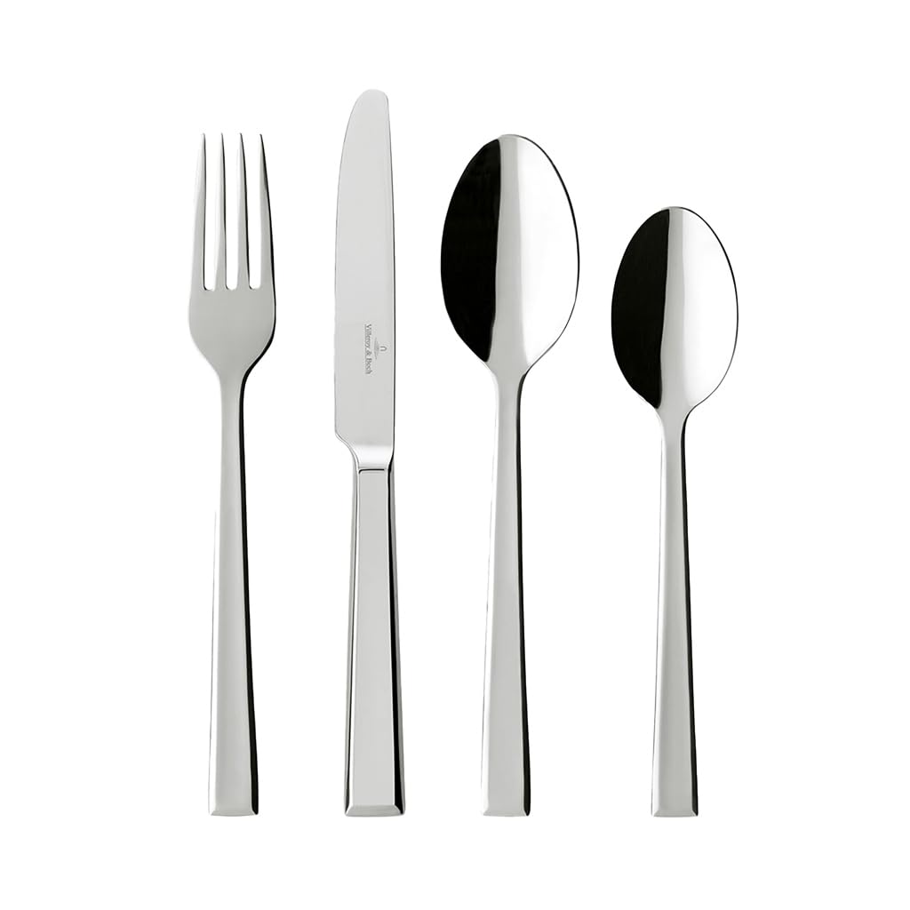 Villeroy & Boch – Victor Cutlery Set, 24-Piece Silver/Platinum, Dishwasher Safe, Flatware, Knives, Forks, Spoons, Luxury Cutlery Set, Stainless Steel