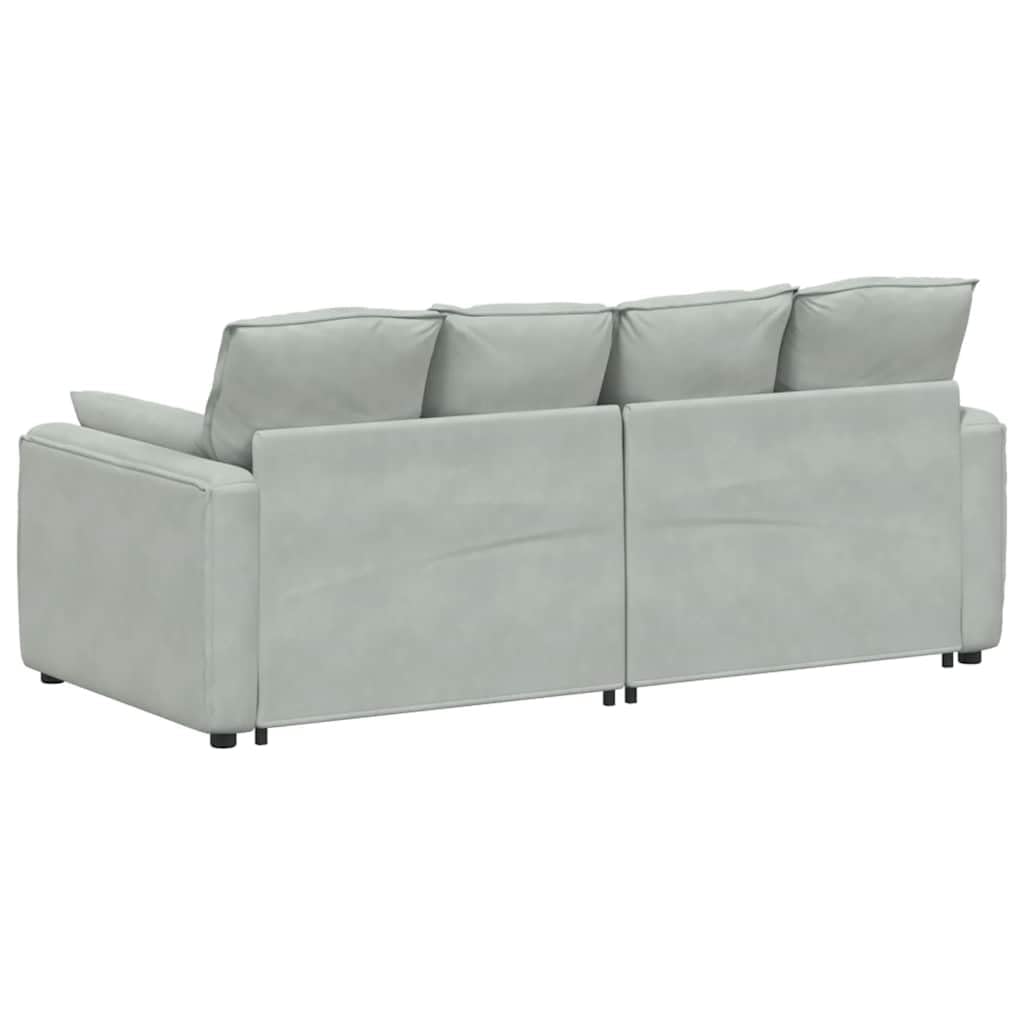 Sofá modular con cojín, tela de terciopelo gris claro, marco de metal, 224 x 105 x 64 cm, elemento acolchado de 2 piezas con reposabrazos para salón, salón, cine en casa, confort