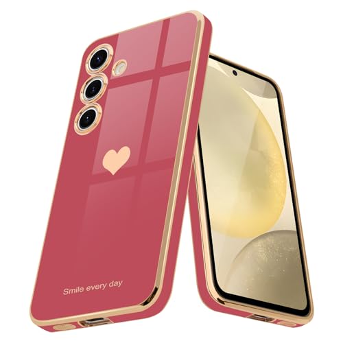 Teageo for Samsung Galaxy S24 Plus Case for Women Girl Cute Love-Heart Luxury Bling Soft Back Cover Raised Full Camera Protection Silicone Shockproof Phone Case for Galaxy S24 Plus, Bright Blush