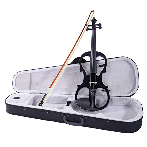 Electric Violin,4/4 Electric Silent Violin, Case, Bow, Rosin, Headphone, Connecting Line V-0 - Violin Set, Affordable Musical Instrument For Kids Beginners Students Adults (Black B) #TOP4