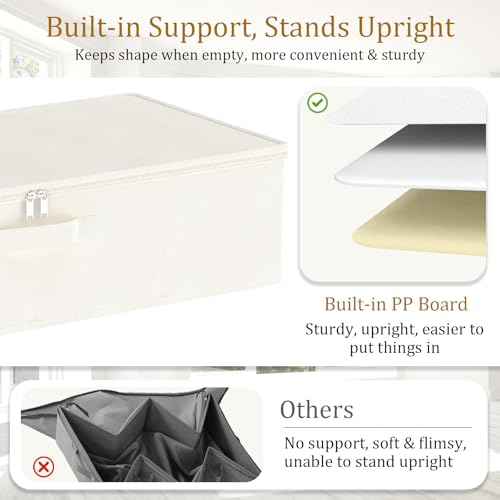 Yawinhe Foldable Underbed Storage Bags, Containers Bin with Lids, Large Under Bed Organizer Box, with Sturdy Zipper und Label Holders, for Clothing, 31.5''Lx15.7''Wx6''H, 2 Pack, Beige by Yawinhe - Used condition - Image 7