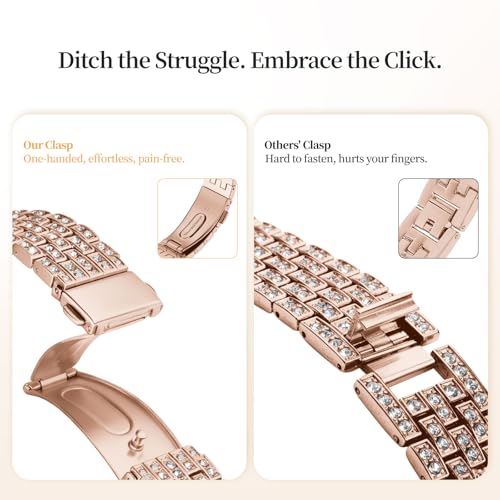Image of wutwuk Diamond Band with Bling Case Compatible with Apple Watch Bands for Women 42mm, Sparkly Metal Strap with Crystal Protective Bumper for iWatch Series 11 10, 42mm Rose Gold | Fits iWatch Bands Series 11 10 42mm, Stainless Steel Strap for Women Men, Rose Gold