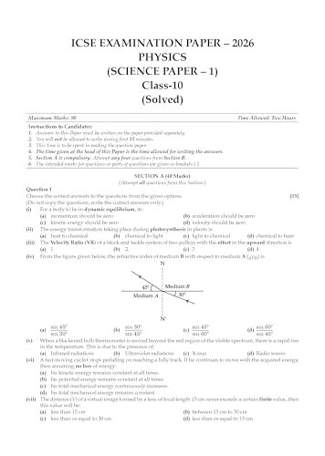 Image of Oswaal Class 10 ICSE Question Bank Physics (2017 - 2026) |For 2027 Exam Chapter-wise & Topic-wise with Competency Based Questions | Includes 2026 ... | Self-Assessment Papers | Practice Papers