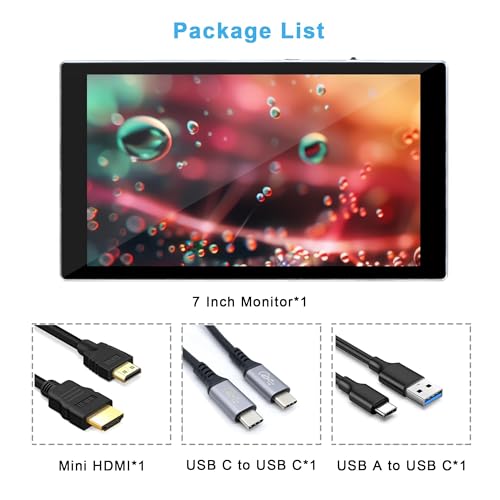Image of wisecoco 7 inch Portable Monitor 1080P FHD 60Hz Mini Pocket Touchscreen Display USB C HDMI Ultra Thin Lightweight IPS Second Screen Gaming for Raspberry Pi 5 /4 PC /Laptop /PS5 /XBOX /Switch