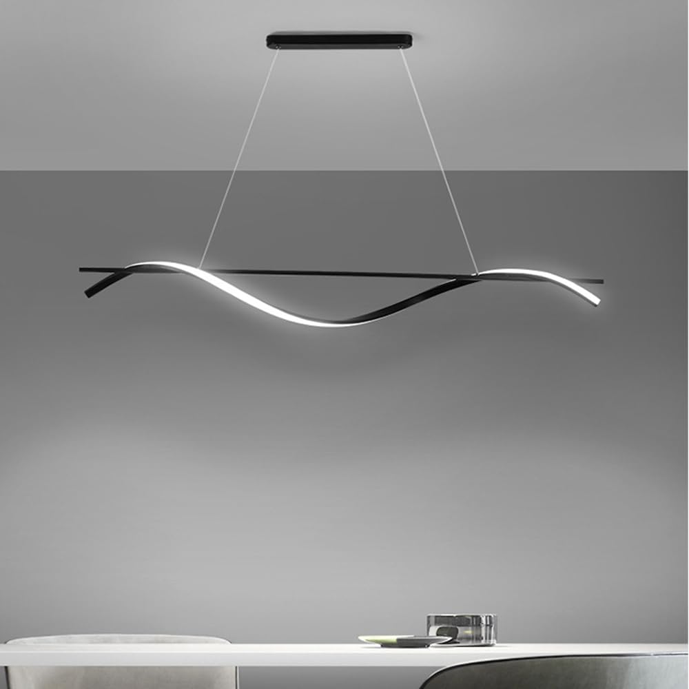 Podwieszana lampa sufitowa LED, lampa LED z falowanymi liniami i regulowaną wysokością do kuchni, jadalni, salonu, biura lub baru.