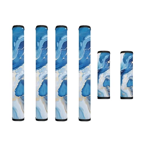Image of Refrigerator Door Handle Covers Pack of 6 Water-Resistant Appliance Protector Door Cloth Keep Handles Clean from Smudges, Fingertips, Stains, Easy Installation, Blue Marble Gold
