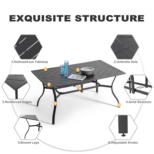 Image of NUU GARDEN 7 Piece Outdoor Patio Dining Set, 6 Textilene Dining Chairs and 61 inch Rectangular Patio Dining Table with 1.77 inch Umbrella Hole, for Backyard, Patio, Garden, Gray and Black