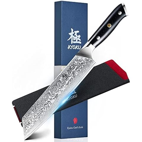 KYOKU Kiritsuke Chef Knife - Gin Series - 8.5" Multipurpose Professional Chef Knife, Japanese VG10 Damascus Stainless Steel Kitchen Knife with Silver Ion Blade G10 Handle Mosaic Pin Cover