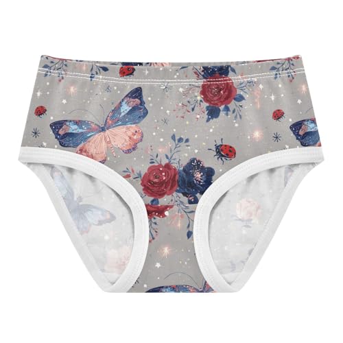 Wusikd Blue Pink Flowers Girls' Underwear Cotton Insects Girls Briefs Soft Toddler Underwear 2T
