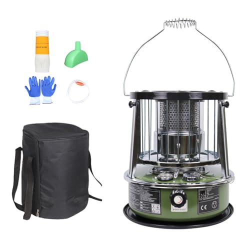 9000 BTU estufas de parafina Tanque de 4,6L estufas parafina Calefacción de emergencia sin electricidad Calentador para camping, garaje, hogar y emergencias.,militarygreen-completeset