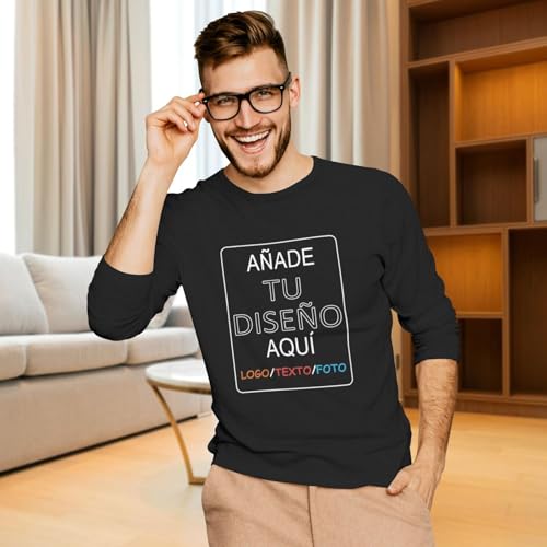 Fyralune Camiseta Personalizada Manga Larga Hombre, Imprime Cualquier Foto de diseño/Texto/Logo, Camisetas Manga Larga Personalizado para Hombre y Mujer, añade tu Imagen Divertida para Parejas
