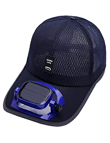 Image of Mens Baseball Cap with Solar Fan, Summer UV Protection Wide Brim Sun Hat Mesh Beach Hats, Solar Powered /USB Charging