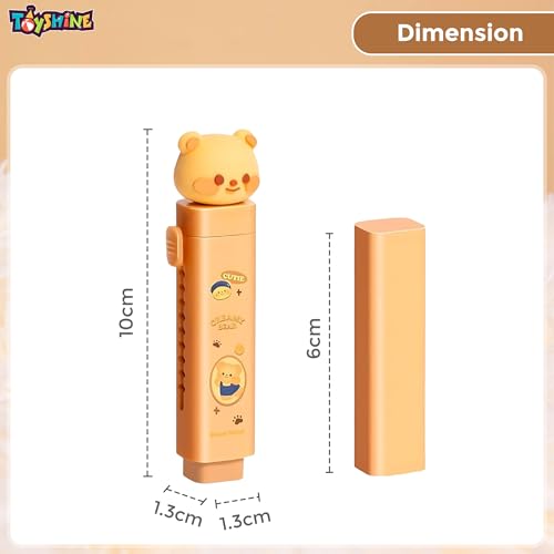 Image of Toyshine Cute Teddy Push-Pull Eraser for Kids | Cartoon Bear Design with Smooth Rubber with 1Refill Eraser | Fun School Stationery for Writing & Drawing | Ideal for School, Home Birthday Return Gifts