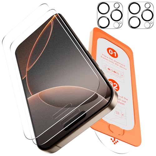 OMOTON 2+2 Pack Matte Glass Screen Protector for iPhone 16 Pro [Auto-alignment auto-dust removal] Anti-Glare & Anti-Fingerprint Case Friendly Tempered Glass Film Bubble Free Smooth as Silk