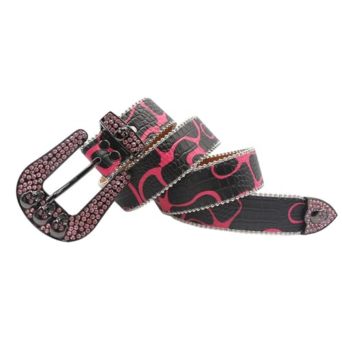 Women Rhinestones Skull Studded Western Belt - Crocodile Embossed Waist Strap For Jeans2