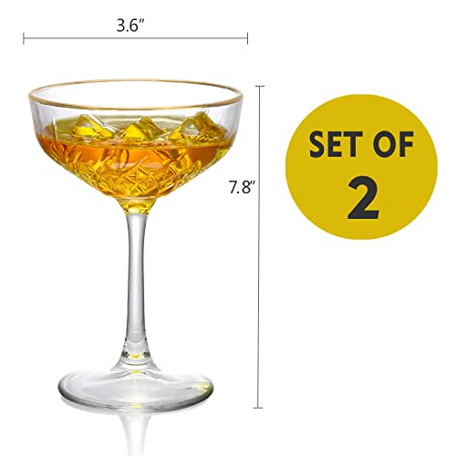 Roxburgh Premium Martini Margarita Glasses With 24K Gold Rim, Coupe Cocktail Glasses Set Of 2, Lead-Free Crystal Vintage Glassware For Martini, Champagne, Margarita, Cocktail Glasses Gift Set #TOP5