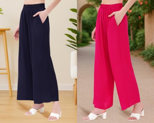 Image of Buy That Trendz Palazzo Pants for Women Rayon Elasticated Regular Fit Flared Wide Leg M to 6XL Pack of 2