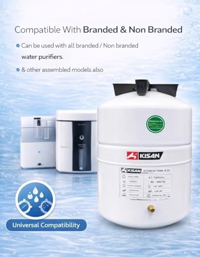 Image of Kisan 4.5 Gallon Reverse Osmosis Water Storage Tank - Food Grade Pressurized Water Tank for Under-Sink RO Systems - 1 /4 inch NPT Connection