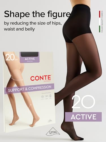 Image of Conte Sheer Full Support Compression Pantyhose Tights with Control Top Active 20 Den