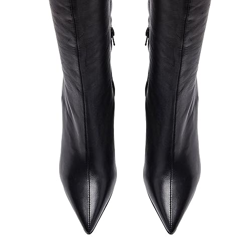 miss left Women Wide Calf Knee High Boots Closed Pointed Toe Wedge High Heel Side Zipper Party Club Dress Fashion Shoes Size 4-16 US4