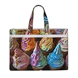 多くのカラーアイスクリームプリント大容量キャンバストートファイルバッグ レディース メンズ ドキュメント オフィス 旅行 ショッピング