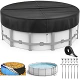 Poolabdeckung Runde Ø 365 Für Ø320-363cm Pools,Pool Abdeckplane mit Kordelzug & Erdankern,Schwimmbadabdeckplane mit UV-Schutz,Wetterfeste,Staubdicht,Staubdicht,Für Oberirdische Pools und Trampoline