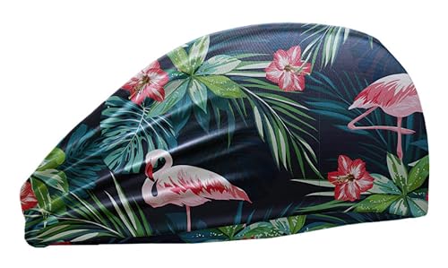Headband, Sweatband, Head Wrap Soft Stretchy, One Size Fits All (Tropical Flamingo)