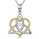 Cuoka Celtic Knot Necklace, 925 Sterling Silver Women's Triangle Irish Trinity Jewelry, 18' Rolo Chain, Heart Pendant, Celtic Culture Enthusiasts Gift