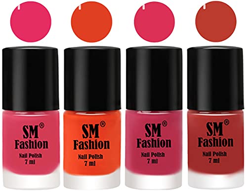 Image of Nail Polish Combo Set (Pack of 4) Quick Dry Gel Finish Nail Paint | Dark Rose Pink,Reddish Orange,Dusty Pink,Dark Peach | 7 ml Each