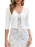 JOKELAMB Women's Bolero Shrugs 3/4 Sleeve Open Front Cropped Cardigan Sweater Button Down Shrugs