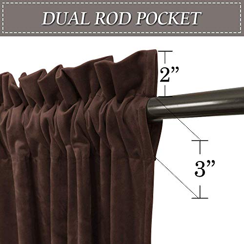 Image of RYB HOME 108 inch Long Velvet Curtains - High Ceiling Curtains for Living Room French Door Heavy Duty Light & Noise Block Window Curtain Panels, Chestnut, W 52 x L 108, Set of 2