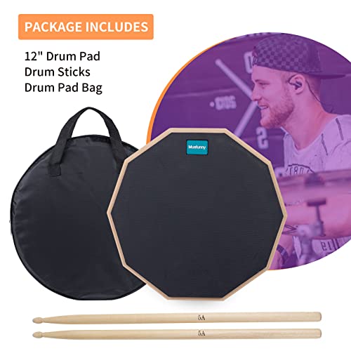 Musfunny Drum Practice Pad And Sticks Set 12 Inch Silent Snare Drum Pads Double Sided Drum Mute Pads With 5A Drum Sticks Storage Bag For Practice Drumming (12 Inch Black) #TOP2