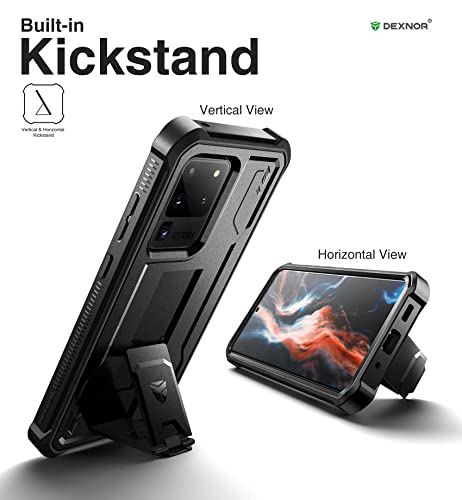 Image of Dexnor Full Body Case for Samsung Galaxy S20 Ultra /6.9 inches, [Built in Screen Protector and Kickstand] Heavy Duty Military Grade Protection Shockproof Protective Cover for Galaxy S20 Ultra,Black