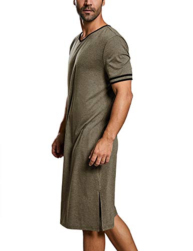 Enjoybuy Mens Nightshirts Short Sleeve Cotton Sleepshirt Nightgown Pajama V Neck Long Sleepwear Nightwear #TOP2