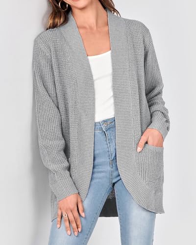 Image of KIRUNDO Cardigan Sweaters for Women 2024 Fall Open Front Long Sleeve Loose Lightweight Knit Sweater Coat with Pockets
