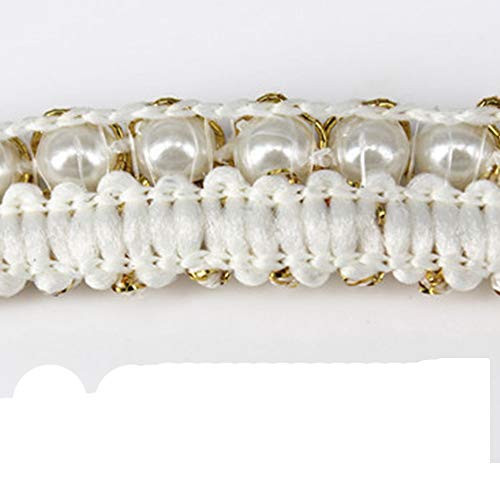 5Yards Beaded Pearl White Gold Trimming Lace Ribbon Trim Scrapbooking Applique Embellishment Sewing Renda For Wedding Dress /T1224 #TOP2
