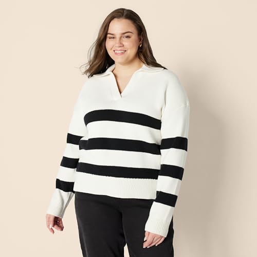 Image of Amazon Essentials Women's Regular-Fit Midweight Cotton Polo Pullover Sweater, Long Sleeve, V Neck, Collared