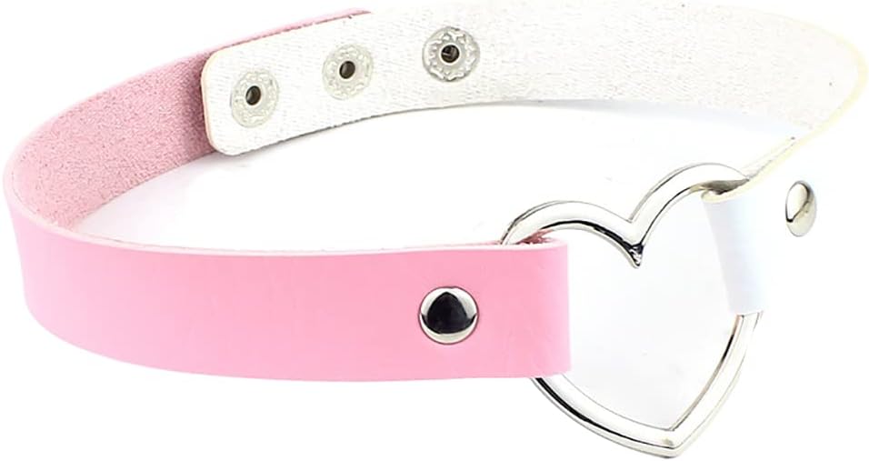 Heart Leather Choker Punk Necklace Goth Soft PU Collar for Women Men Girls Adjustable