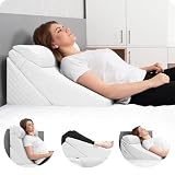 Picture of Lunix LX6 3pcs Orthopedic Bed Wedge Pillow Set with Washable Cover, After Surgery Memory Foam Support, Oeko-TEX Certified, Elevated Sleep and Recovery, with Hot/Cold Pack & Storage Bag, Pebble White