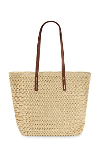 ShopINess Bolso de Rafia Cuadrado para Mujer Bolso Bohemio Bolso de Paja de Hombro para Uso Diario Viajes Playa (Beige)