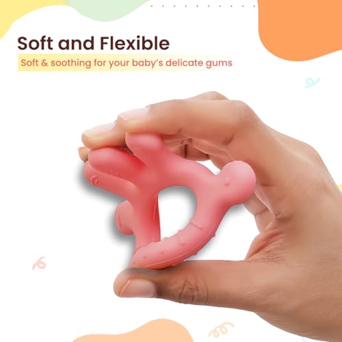 Image of Infantso Finger Shape Soft Silicone Teether for 6+ Months, BPA Free Teething Toy for Babies with Textured Surface for Soothing Gums. 100% Food Grade, No-Choke Design (Finger - Pink)