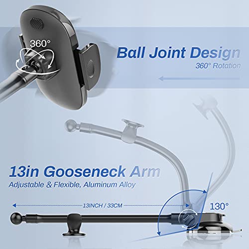 OQTIQ 13" Gooseneck Car Phone Mount – Windshield & Dashboard Holder with Strong Suction Cup, Anti-Shake Stabilizer, One-Button Release – Compatible with iPhone 16/15/14 and All Smartphones - Image 4