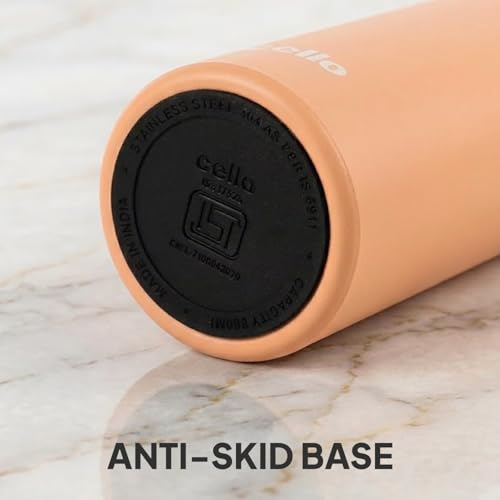 Image of CELLO Duro Kent Gen-X Stainless Steel Flask 520ml Peach | Wide Mouth with Carrying Loop, Leak Proof Double Wall Vacuum Insulated Hot and Cold Flask Water Bottle For Office Gym Biking Outdoor Hydration